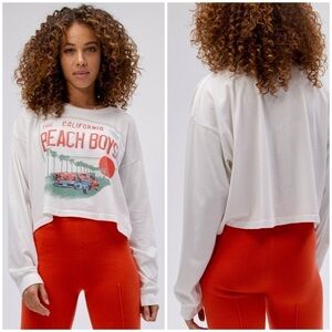 Daydreamer White Beach Boys Graphic Cropped Long Sleeve Tee